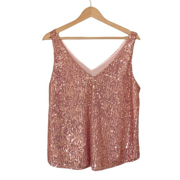 LOFT Sequin Shell – Metallic Champagne Pink – SZ L - Picture 2 of 6